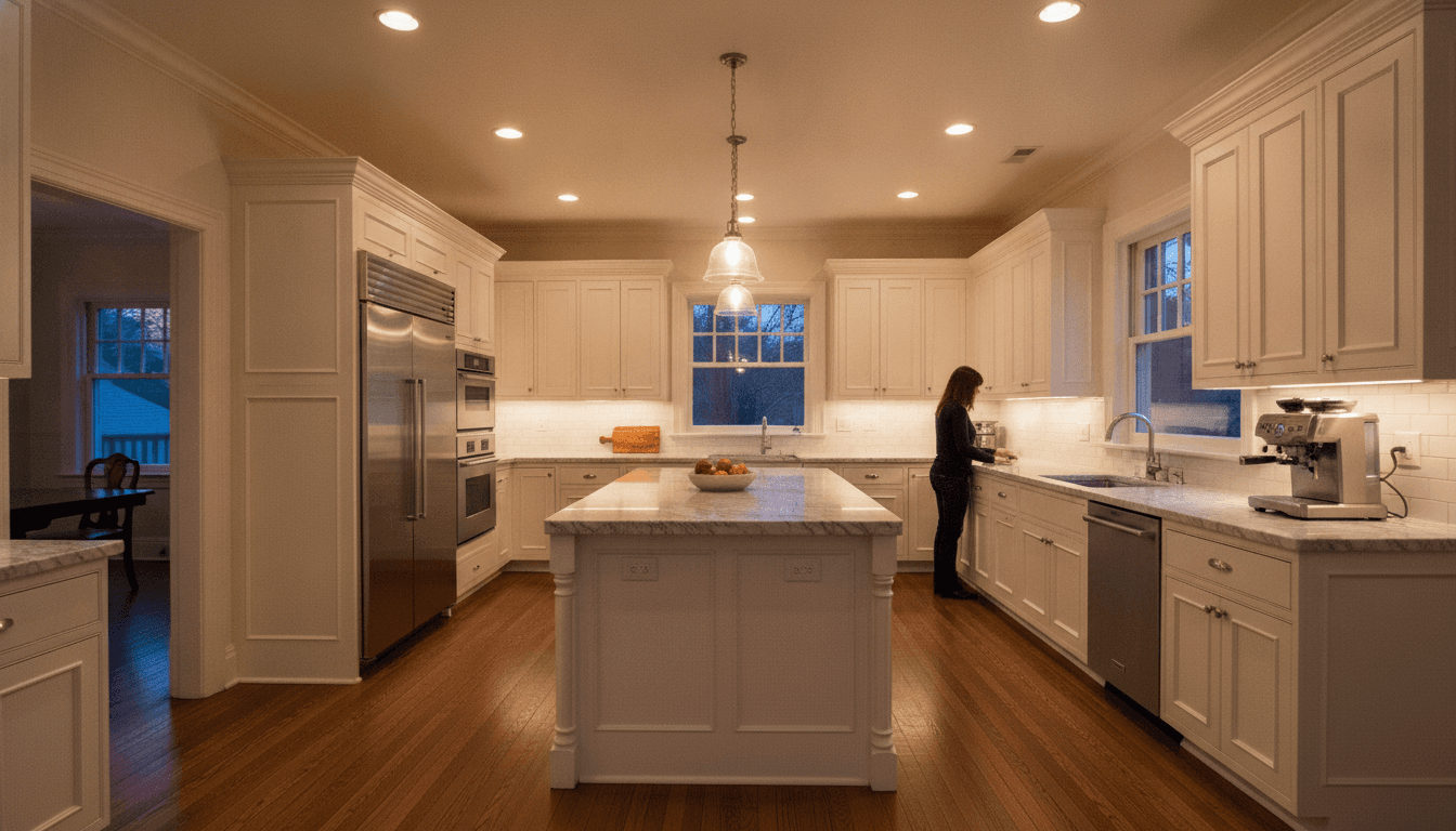 Finished custom kitchen by B2 Construction in a Pittsburgh pre-war home, with white cabinetry detail